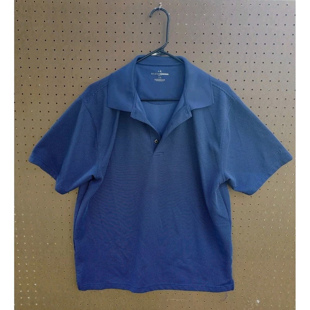EUC Grand Slam Men's Large Performance Polo/Golf Shirt Navy Blue W/Black Stripes